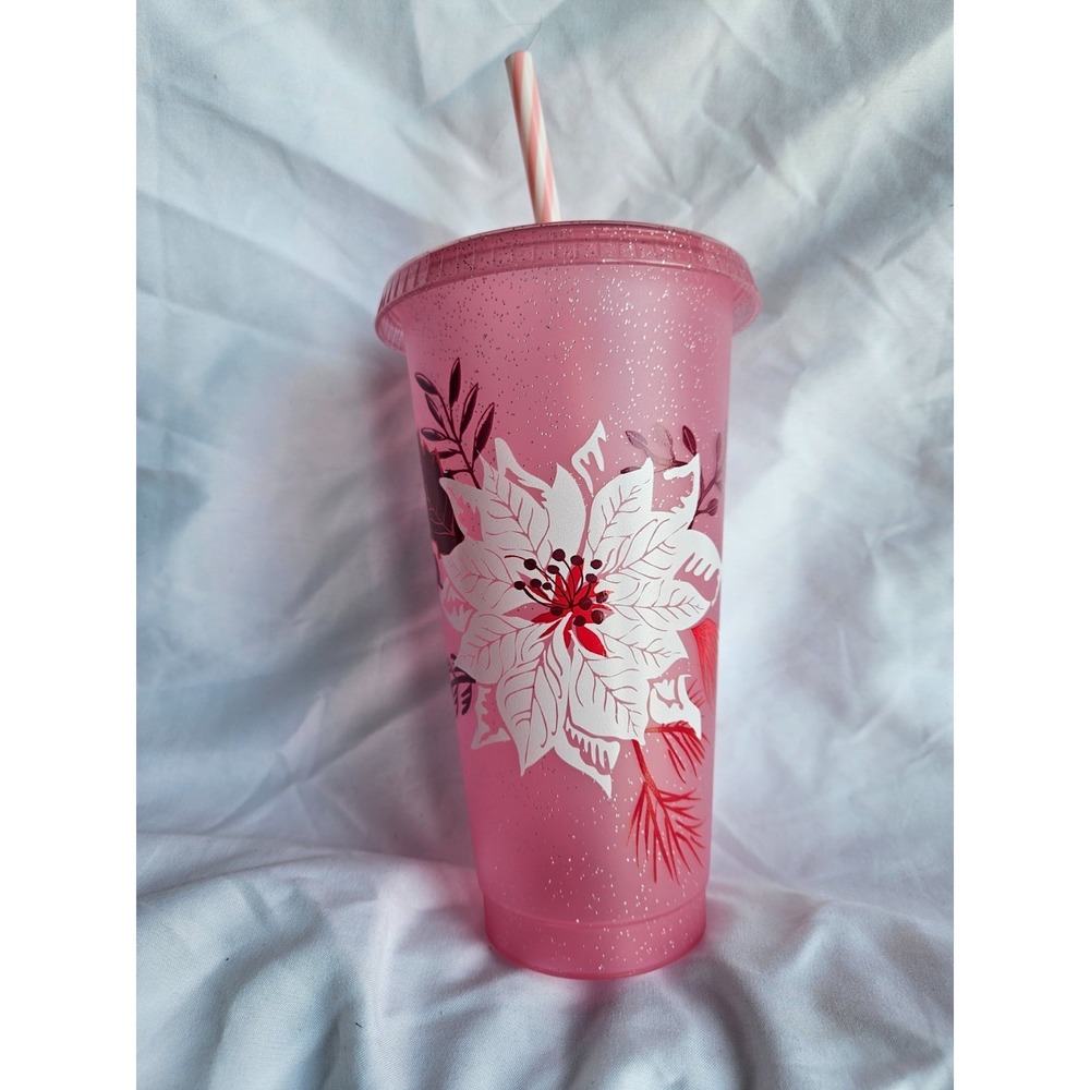 New Starbuck Pink Reusable Cold Cup With Lid‎ And Straw Winter Collection